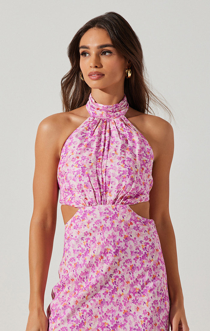 ASTR the Label | Ambretta Floral Halter Midi Dress | Size L | Purple Floral ASTR the Label | Ambretta Floral Halter Midi Dress | Size L | Purple Floral