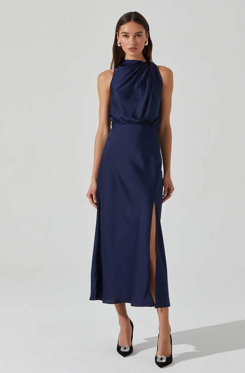 ASTR the Label | Jelyn Satin Midi Dress in Navy