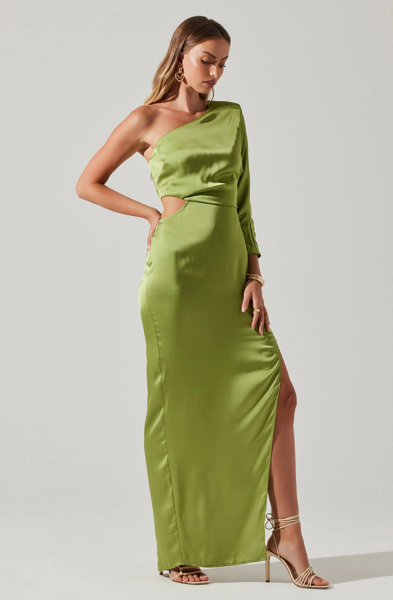 astri maxi dress ASTR the Label | Amari Satin Cutout One Shoulder Maxi Dress | size M