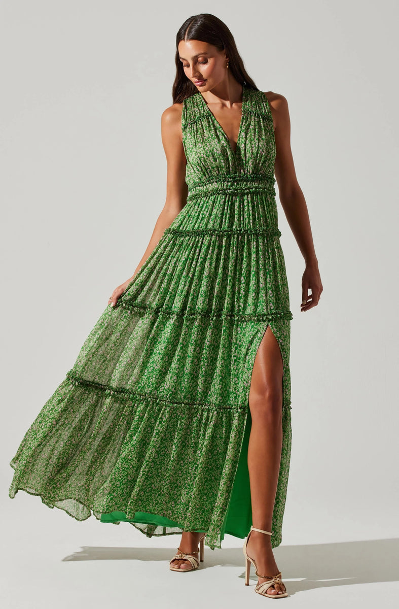 astr green dress ASTR The Label Christie Green Linen Blend Midi Dress