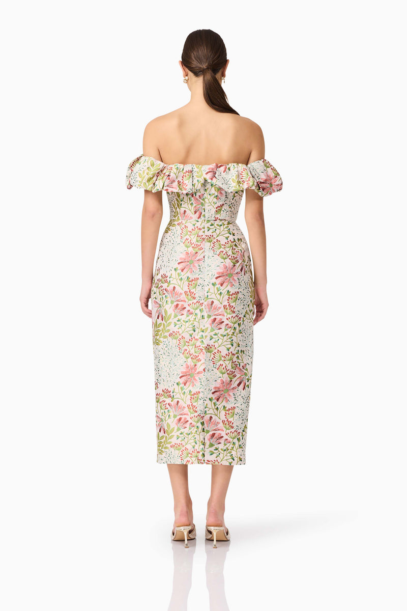 knee length dresses for ladies Dahlia 3D Floral Mini Dress in White – Elliatt main image 0