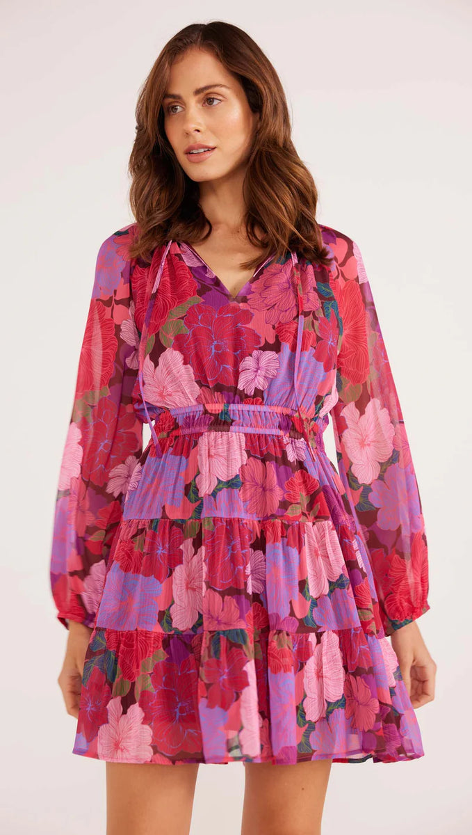 Minkpink Lexie Long Sleeve Mini Dress In Floral-Blooms, Size M