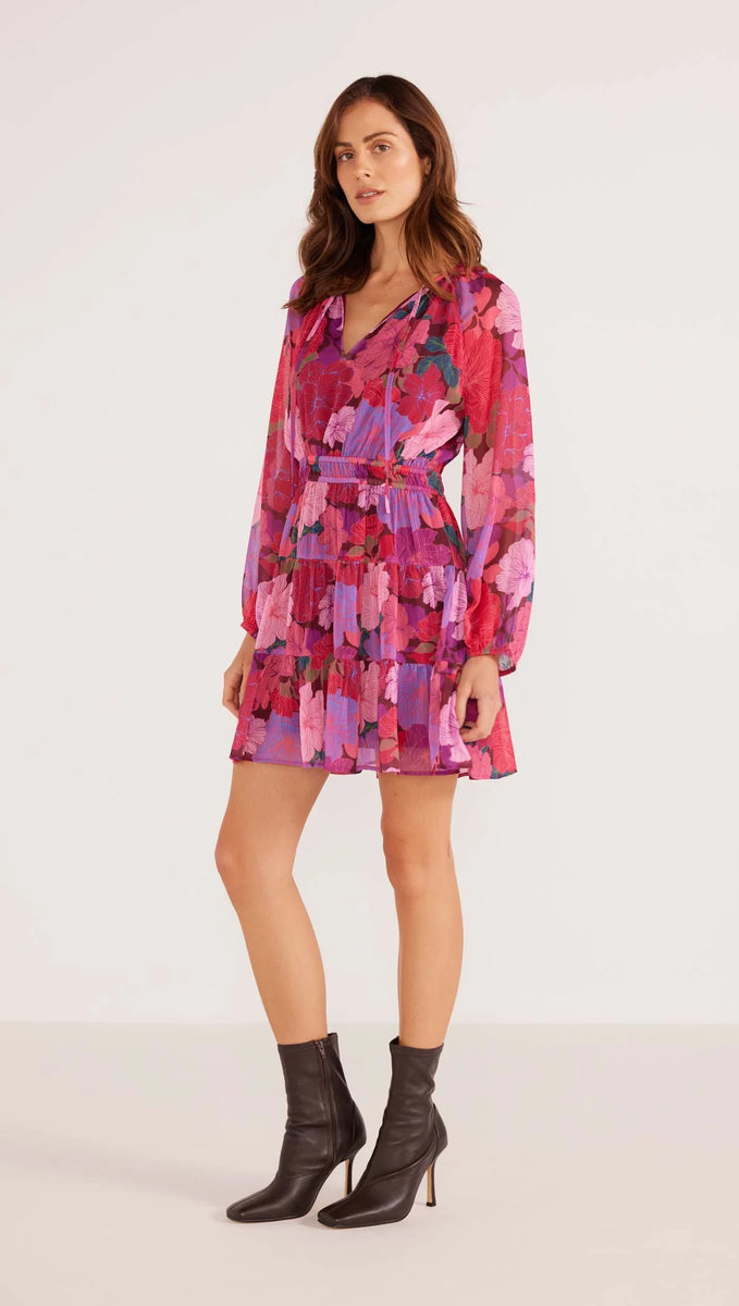 minkpink kiss the stars mini dress Minkpink Lexie Long Sleeve Mini Dress In Floral-Blooms, Size M