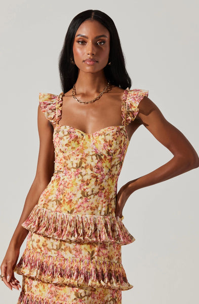 Astr The Label | Ayesha Tiered Ruffle Maxi Dress in Yellow Floral | Size M Astr The Label | Ayesha Tiered Ruffle Maxi Dress in Yellow Floral | Size M