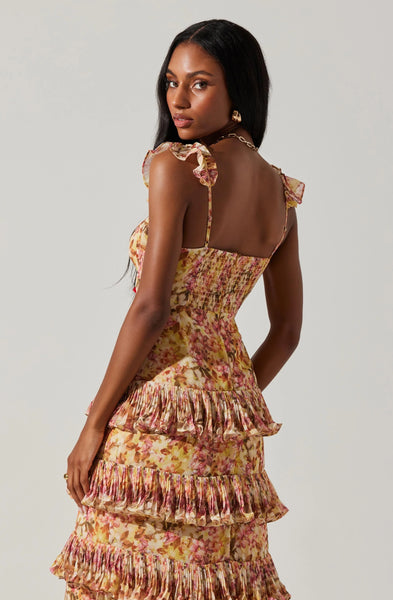 Astr The Label | Ayesha Tiered Ruffle Maxi Dress in Yellow Floral | Size L Astr The Label | Ayesha Tiered Ruffle Maxi Dress in Yellow Floral | Size L