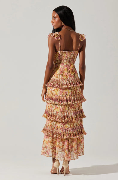 ASTR the Label | Ayesha Tiered Ruffle Maxi Dress in Yellow Floral | Size L ASTR the Label | Ayesha Tiered Ruffle Maxi Dress in Yellow Floral | Size L