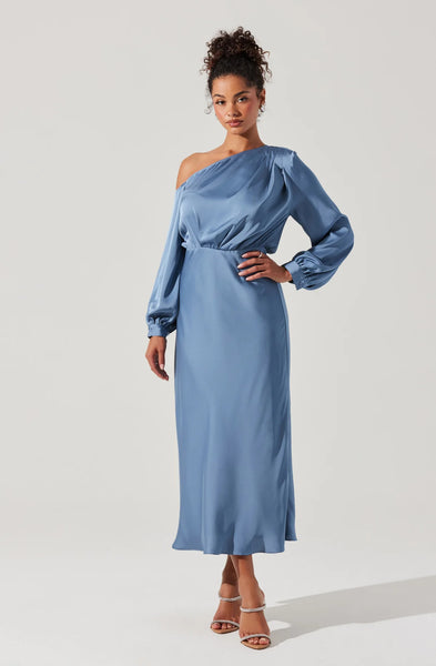 ASTR The Label Elwood Satin Off Shoulder Dress