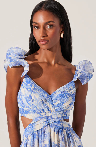 Astr The Label Fritillaria Dress - Blue Floral Large Astr The Label Fritillaria Dress - Blue Floral Large