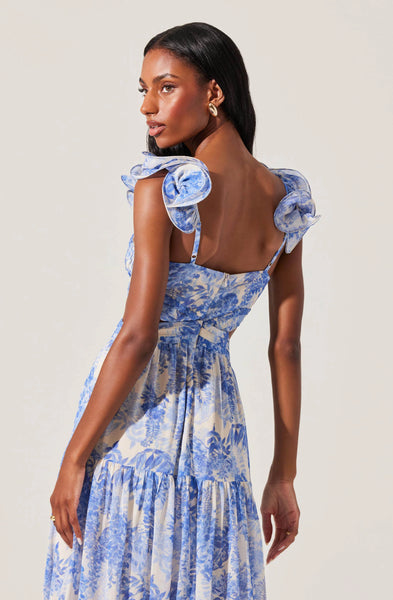 Astr The Label Fritillaria Dress - Blue Floral Large Astr The Label Fritillaria Dress - Blue Floral Large