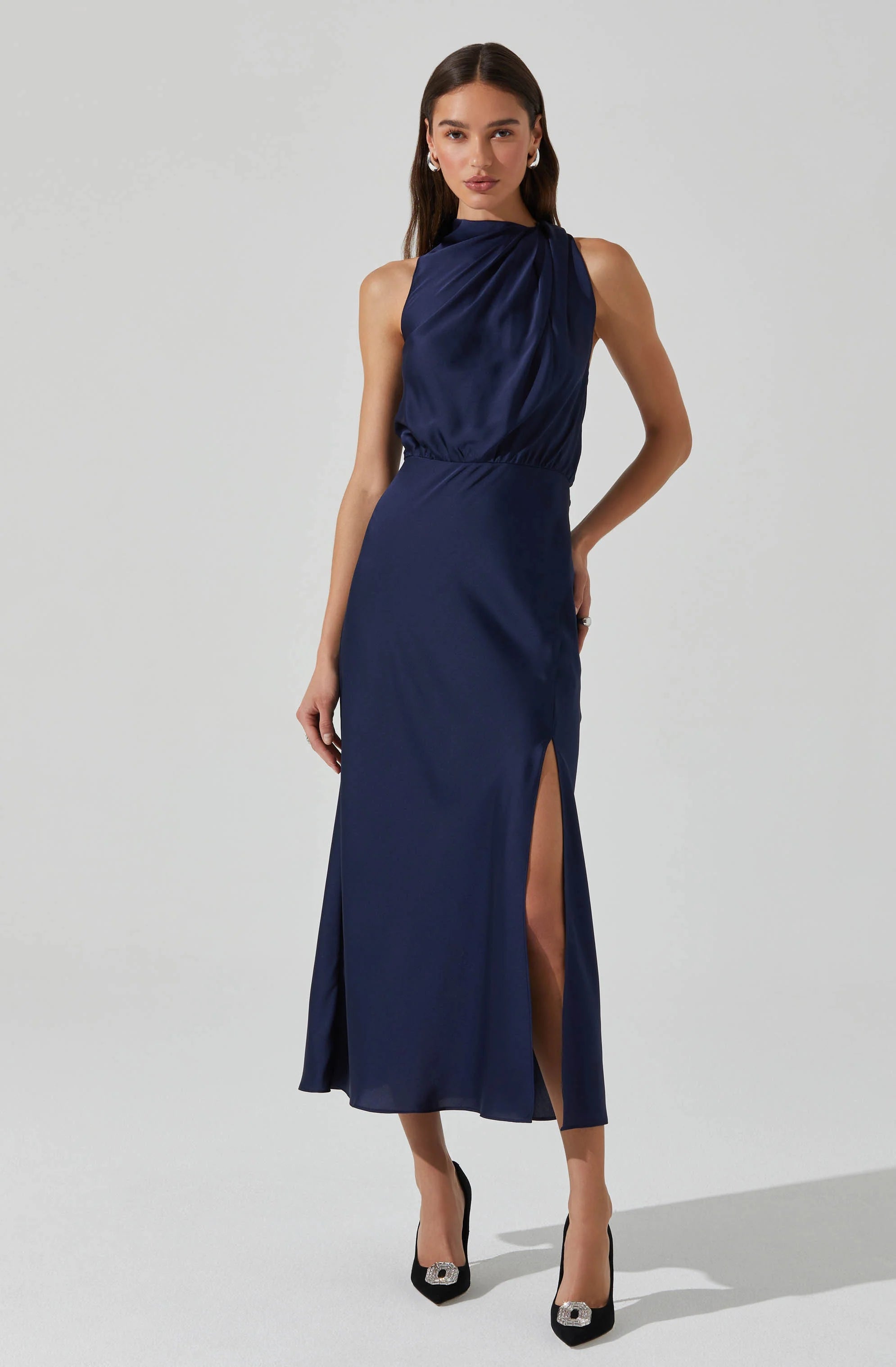 jelyn satin midi dress ASTR the Label | Jelyn Satin Midi Dress in Bronze