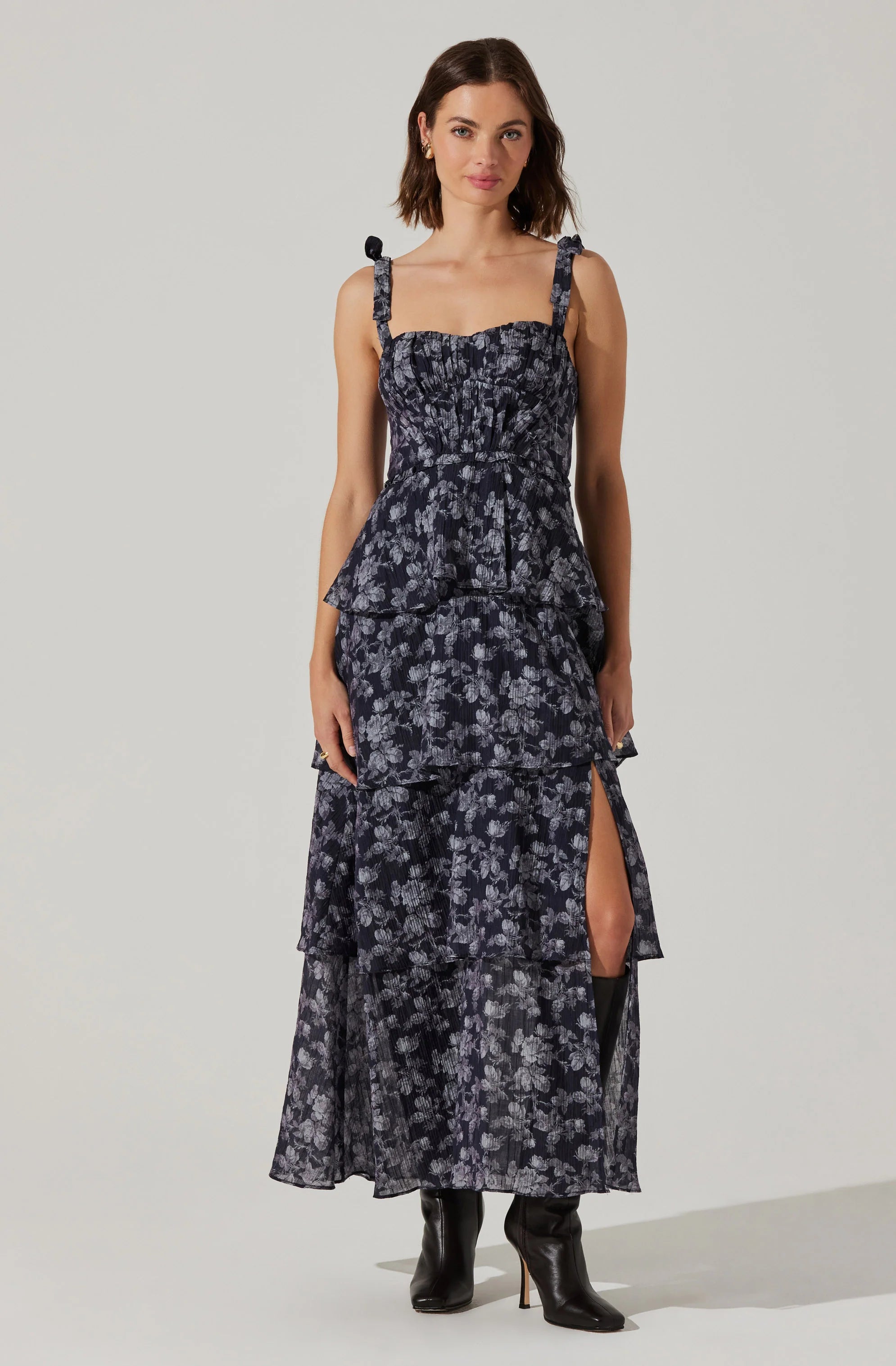 Astr The Label Women's Mellorie Floral Tiered Dress - Navy Grey