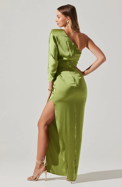 ASTR the Label | Amari Satin Cutout One Shoulder Maxi Dress | Size S | Green ASTR the Label | Amari Satin Cutout One Shoulder Maxi Dress | Size S | Green